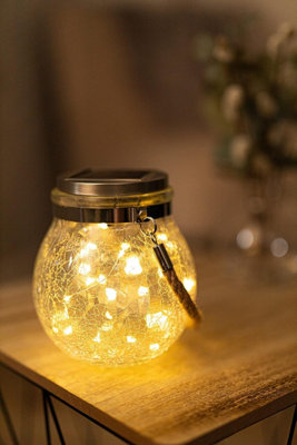 Solar Powered LED Lantern Jar - Crackle Globe Effect Garden Decoration