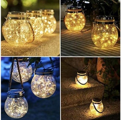 Solar Powered LED Lantern Jar - Crackle Globe Effect Garden Decoration - 5