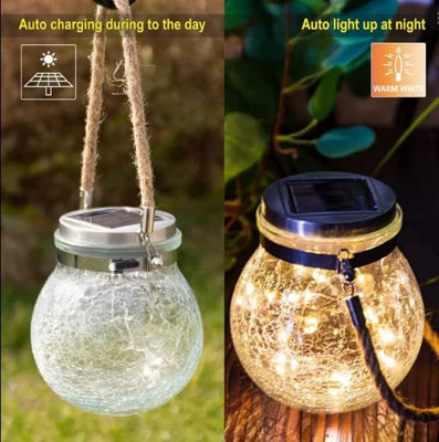 Solar Powered LED Lantern Jar - Crackle Globe Effect Garden Decoration - 7