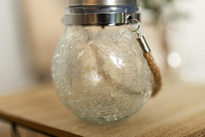Solar Powered LED Lantern Jar - Crackle Globe Effect Garden Decoration - 8