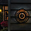 Solar Powered LED Light Up Sun Ornament - Weatherproof Outdoor Garden Celestial Wall or Fence Decoration - H40 x W40 x D3.5cm