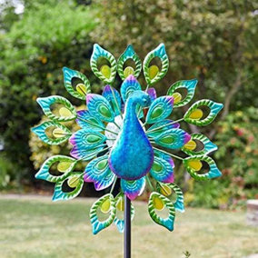 Solar Powered LED Peacock Garden Wind Spinner Decoration