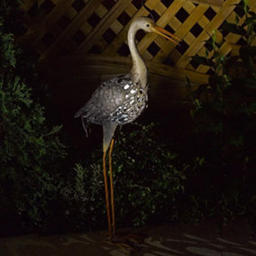 Solar Powered Light Up Heron With LED Lights Copper Effect Metal Garden Animal Sculptures