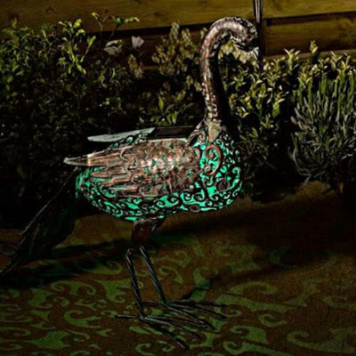 Solar Powered Light Up Peacock With LED Lights Copper Effect Metal Garden Animal Sculptures