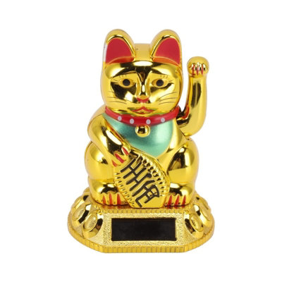 Lucky Cat Sepeda Waving Cat, Solar Powered Cute Waving Cat Good Luck Wealth Welcoming Cats Home Display Car Decor Feng Shui Decoration White Waving Cat Moving Arm