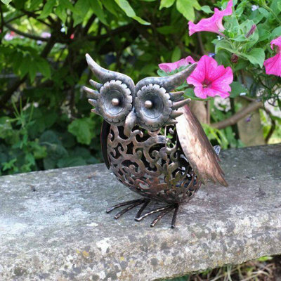 Solar Powered Metal Owl Scroll Light Animal Silhouette Lamp Outdoor Garden Decor
