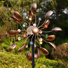 Solar-Powered Metal Wind Spinner Garden Decor with Colour Changing LED Light