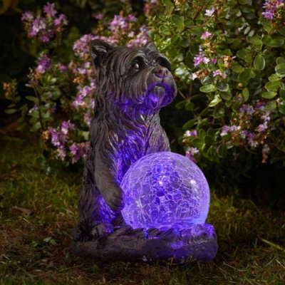 Solar Powered Multicoloured LED Dog Statue Garden Ornament