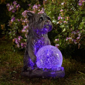 Solar Powered Multicoloured LED Dog Statue Garden Ornament