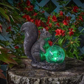 Solar Powered Multicoloured LED Squirrel Statue Garden Ornament