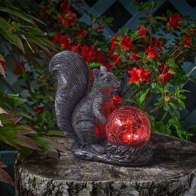 Solar Powered Multicoloured LED Squirrel Statue Garden Ornament