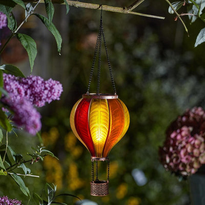 Solar Powered Orange Sunset Flaming Balloon Lantern - Weatherproof Outdoor Garden Hanging Flame Effect LED Light