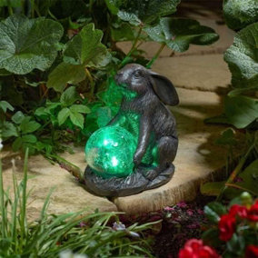 Solar Powered Outdoor Light Hare Statue LED Garden or Patio Ornament