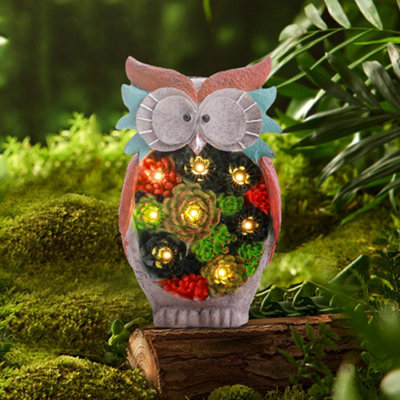 Solar Powered Owl Garden Statue Outdoor Ornament with LED Lights