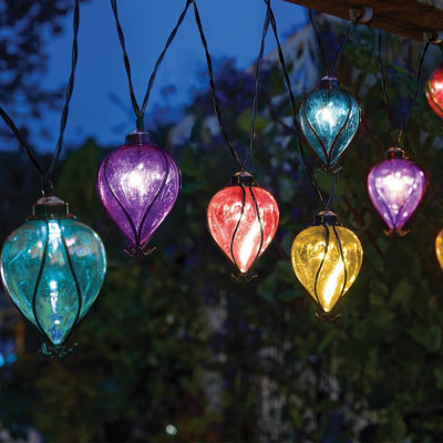 Solar Powered Rainbow Balloon Bulb String Lights - Set of 10 Weatherproof Colourful Outdoor Garden LED Festoon Lighting - L4.7m