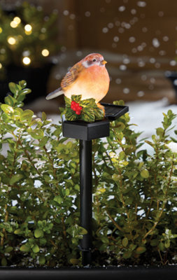 Solar Powered Robin Christmas Garden Stake Light Warm White LED, 38cm ...