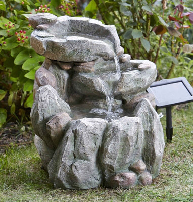 Solar Powered Rock Fall Fountain - Stone Effect Outdoor Garden Cascading Water Feature Decoration - H51 x W46 x D40cm