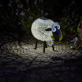 Solar Powered Silhouette Dolly Sheep - Outdoor Garden Handmade Ornament with Scroll Effect Cut Out & LED Light - H21 x W27 x D14cm