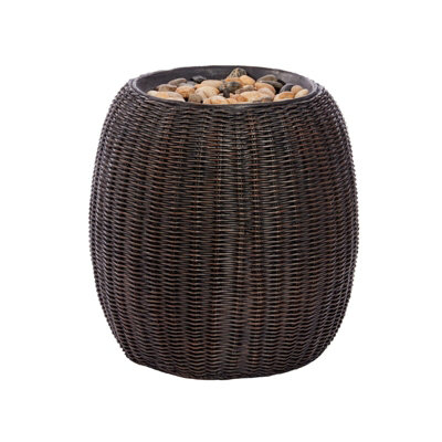 Solar Powered Water Weave Fountain - Hand-Painted Rattan Bowl Outdoor Garden Water Feature with Pebbles - H43 x 40cm Diameter