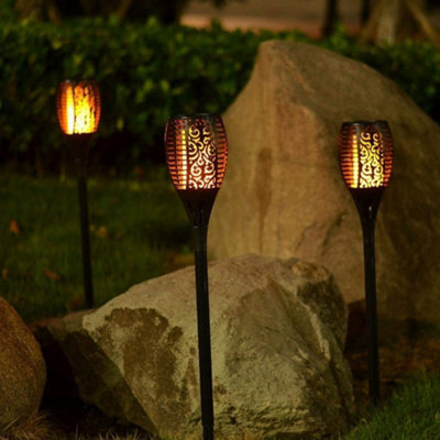 Solar-Powered Waterproof Garden Stake Light, Flickering Flame Effect Pathway Lamp with 51 LEDs, Black