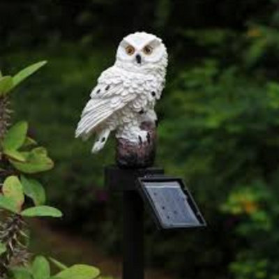 Solar Powered White Owl Garden LED Light Waterproof Lawn Ornament