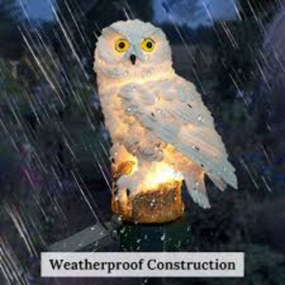 Solar Powered White Owl Garden LED Light Waterproof Lawn Ornament