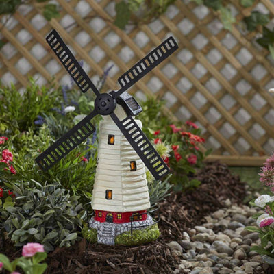 Bloomington's Direct Solar Powered Garden Wind Mill Ornament Warm Glow Light With Motion Rotating Blades Automatic On Solar Garden Light Up Windmill Porch Patio Decor