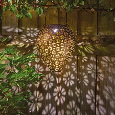 Solar Powered Zarina Hanging Lantern - Outdoor Garden Bronze Effect ...