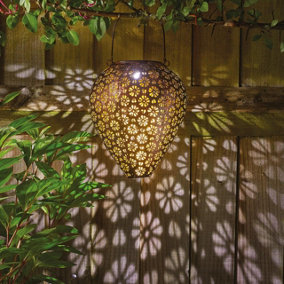 Solar Powered Zarina Hanging Lantern - Outdoor Garden Bronze Effect Decorative Silhouette LED Light - H22.5 x 17.5cm Diameter