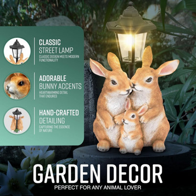 Solar Rabbit Family Garden Ornament with LED Lantern Resin Outdoor ...