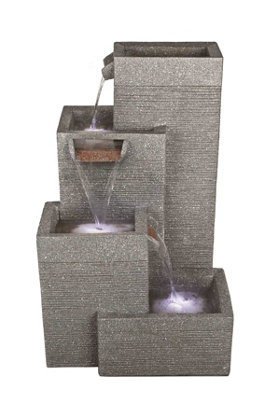 Solar Rectangular Grey Pillars Contemporary Water Feature with Cover