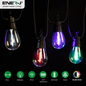Solar RGB+WW (2 Way) String Lights with Remote, 10 Meters, 10 lamps, IP44