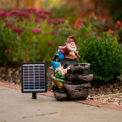 Solar Rock Fall Gnomes Cascading Water Feature With Battery Backup and Lights 41cm