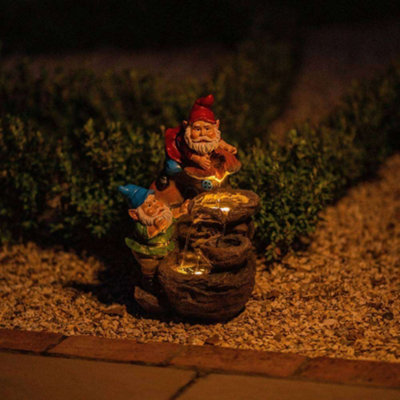 Solar Rock Fall Gnomes Cascading Water Feature With Battery Backup and Lights 41cm