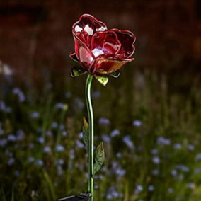 Solar Rose Stake Light Garden Ornament Large Outdoor Decor LED Lamp Flower Glass