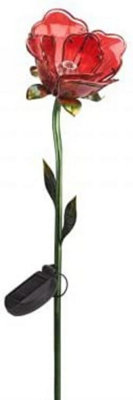 Solar Rose Stake Light Garden Ornament Large Outdoor Decor LED Lamp Flower Glass - 3
