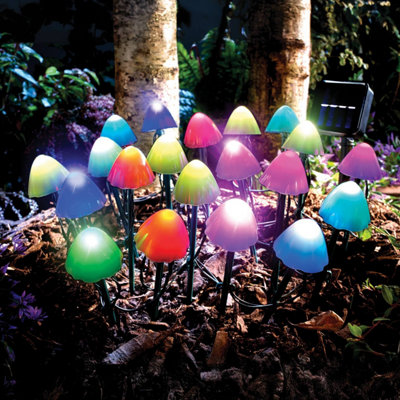 Solar Stake Lights with Mushroom Design, 20-Piece Colour-Changing Garden Lighting, 380cm String