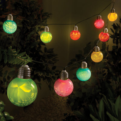 Solar String Lights - 10 Pastel Bulbs - 4m Warm White LEDs, Flashing & Steady Modes