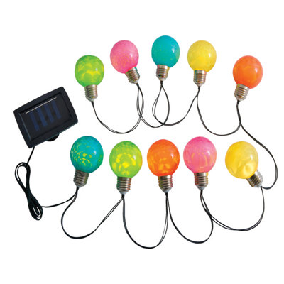 Solar String Lights - 10 Pastel Bulbs - 4m Warm White LEDs, Flashing & Steady Modes