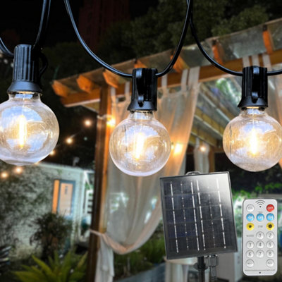 Solar String Lights - Warm 2200K LED Bulbs, Remote Control - 30 Meters Long