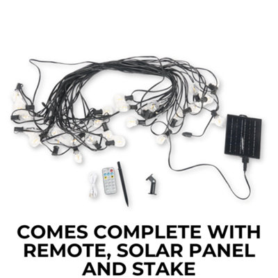 Solar String Lights - Warm 2200K LED Bulbs, Remote Control - 30 Meters Long