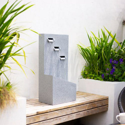 Solar Trinity Falls with Lights Contemporary Water Feature with Cover