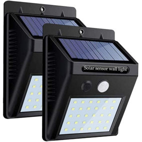 SOLAR WALL LIGHT WITH PIR, 8PCS 2835 LED, 1.6W 200 LUMENS, BLACK HOUSING, IP65, 6000K (PACK OF 2)