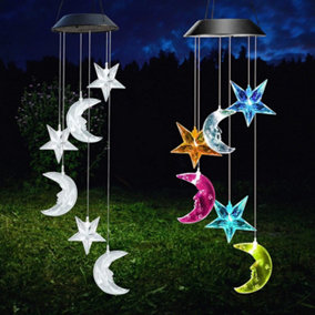 Solar Wind Chimes for Garden LED Hanging Decorative Patio Lights - Beautiful Moon Design