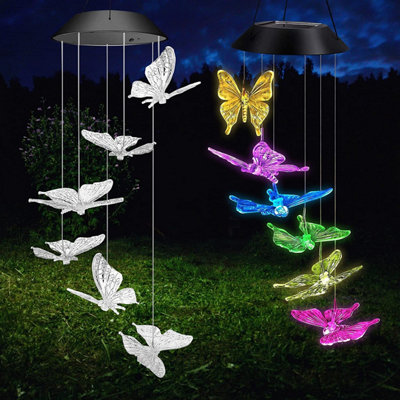 Solar Wind Chimes LED Hanging Decorative Patio Lights for Garden Butterfly Design