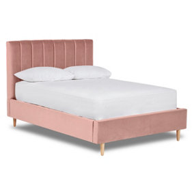 Solara Vertical Paneled Fabric Bed Base Only 4FT Small Double- Verlour Baby Pink