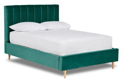 Solara Vertical Paneled Fabric Bed Base Only 4FT Small Double- Verlour Deep Teal