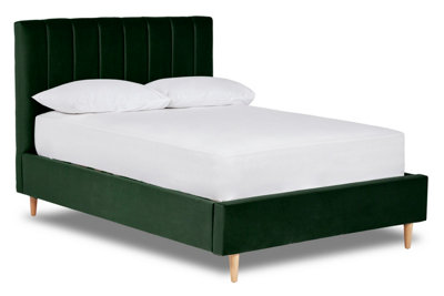 Solara Vertical Paneled Fabric Bed Base Only 4FT Small Double- Verlour Emerald