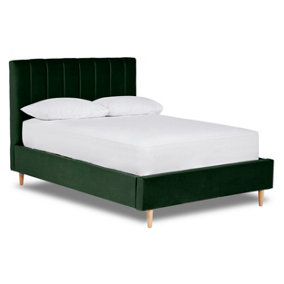 Solara Vertical Paneled Fabric Bed Base Only 4FT Small Double- Verlour Emerald