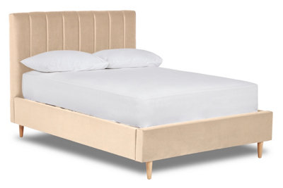 Solara Vertical Paneled Fabric Bed Base Only 4FT Small Double- Verlour Ivory